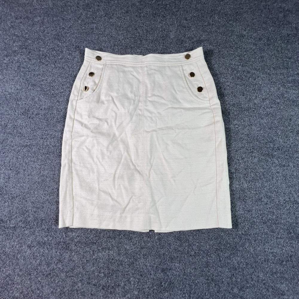 LOFT Women White Thermal Knit Straight Pencil Skirt Size 8 Pockets Casual Travel